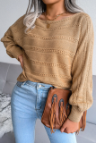 Casual Solid Pierced Patchwork Off the Shoulder Tops Sweater