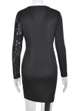 Sexy Solid Lace V Neck Pencil Skirt Dresses