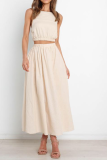Sexy Solid Patchwork Halter Sleeveless Two Pieces