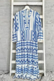 Casual Print Patchwork V Neck Cake Skirt Dresses