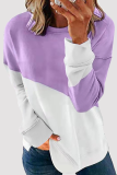 Casual Patchwork Contrast O Neck Tops