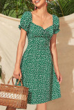 Fashion Sweet Print Patchwork V Neck A Line Dresses