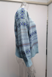 Casual Geometric Patchwork Buckle V Neck Outerwear Sweater