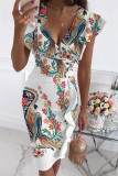 Fashion Street Print Patchwork V Neck Pencil Skirt Dresses