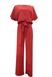 Fashion Casual Solid Frenulum O Neck Loose Jumpsuits