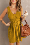 Casual Solid Patchwork U Neck Cake Skirt Dresses