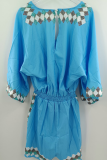 Casual Solid Patchwork V Neck Straight Rompers