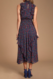 Casual Print Flounce Half A Turtleneck Waist Skirt Dresses