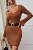 Fashion Street Solid Patchwork U Neck Wrapped Skirt Dresses