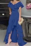 Fashion Solid Flounce V Neck Cake Skirt Dresses