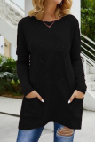 Casual Solid Patchwork Pocket O Neck Tops