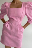 Casual Solid Patchwork Square Collar Pencil Skirt Dresses