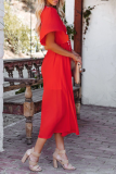 Casual Print Patchwork V Neck Cake Skirt Dresses
