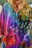 Casual Print Patchwork V Neck T-Shirts