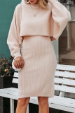 Casual Solid Patchwork O Neck Long Sleeve Two Pieces