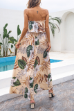 Casual Print Patchwork Strapless Cake Skirt Dresses