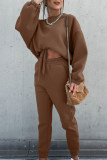 Fashion Casual Solid Patchwork Frenulum O Neck Long Sleeve Two Pieces