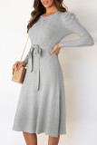 Fashion Casual Solid Patchwork O Neck A Line Dresses