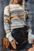 Fashion Street Print Patchwork O Neck Tops