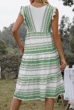 Fashion Street Striped Patchwork V Neck Cake Skirt Dresses
