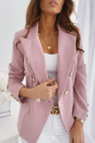 Elegant Solid Patchwork Buttons Turn-back Collar Outerwear