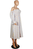 Elegant Plaid Camouflage Print Patchwork Fold Stringy Selvedge Strapless Dresses