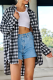 Casual Plaid Patchwork Turndown Collar Tops