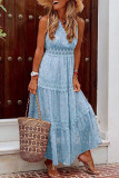 Fashion Casual Solid Patchwork V Neck Cake Skirt Dresses