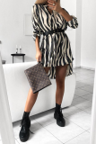 Fashion Print Patchwork Turndown Collar Straight Dresses