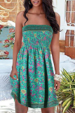 Vintage Print Patchwork Strapless Straight Dresses