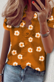 Daily Print Flounce V Neck Tops