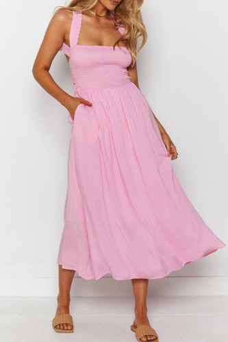 Fashion Casual Solid Backless Spaghetti Strap A Line Dresses