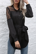Elegant Patchwork Buckle With Belt O Neck Tops