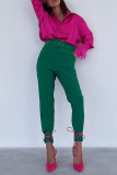 Casual Solid Patchwork Buckle Feathers Turndown Collar Tops