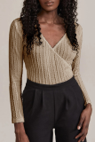 Casual Solid Patchwork V Neck Tops