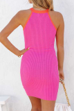Sexy Solid Patchwork Halter Pencil Skirt Dresses