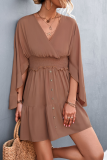 Casual Solid Patchwork V Neck Waist Skirt Dresses