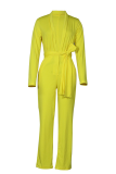 Casual Solid Patchwork Turndown Collar Regular Jumpsuits