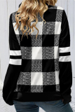 Casual Plaid Patchwork Draw String Turndown Collar Tops