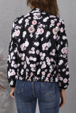 Elegant Print Patchwork Zipper O Neck Outerwear