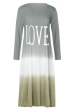 Fashion Casual Print Patchwork Contrast V Neck Long Sleeve Dresses