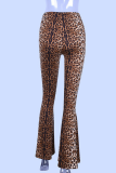 Fashion Street Animal Print Leopard Patchwork Basic Boot Cut High Waist Full Print Bottoms