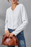 Fashion Elegant Solid Buckle Burn-out V Neck Tops