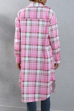 Casual Street Plaid Pocket Buckle Turndown Collar Outerwear