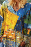 Casual Print Patchwork V Neck T-Shirts