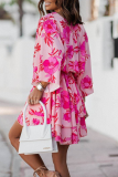 Fashion Print Patchwork V Neck Cake Skirt Dresses