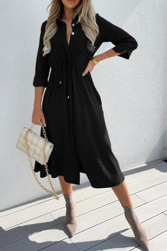 Casual Solid Patchwork Turndown Collar Shirt Dress Dresses