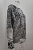 Wisherryy Fashion Hooded Leopard Stitched Knit Sweater