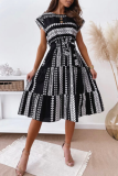 Casual Print Patchwork O Neck Waist Skirt Dresses