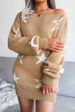 Casual The stars Draw String Contrast Off the Shoulder Pencil Skirt Dresses Sweater